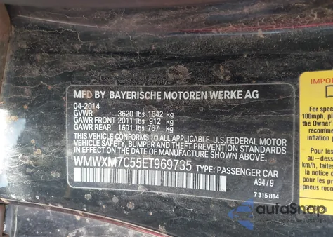 2014 Mini Hardtop Cooper S z USA, uszkodzony, nr VIN WMWXM7C55ET969735